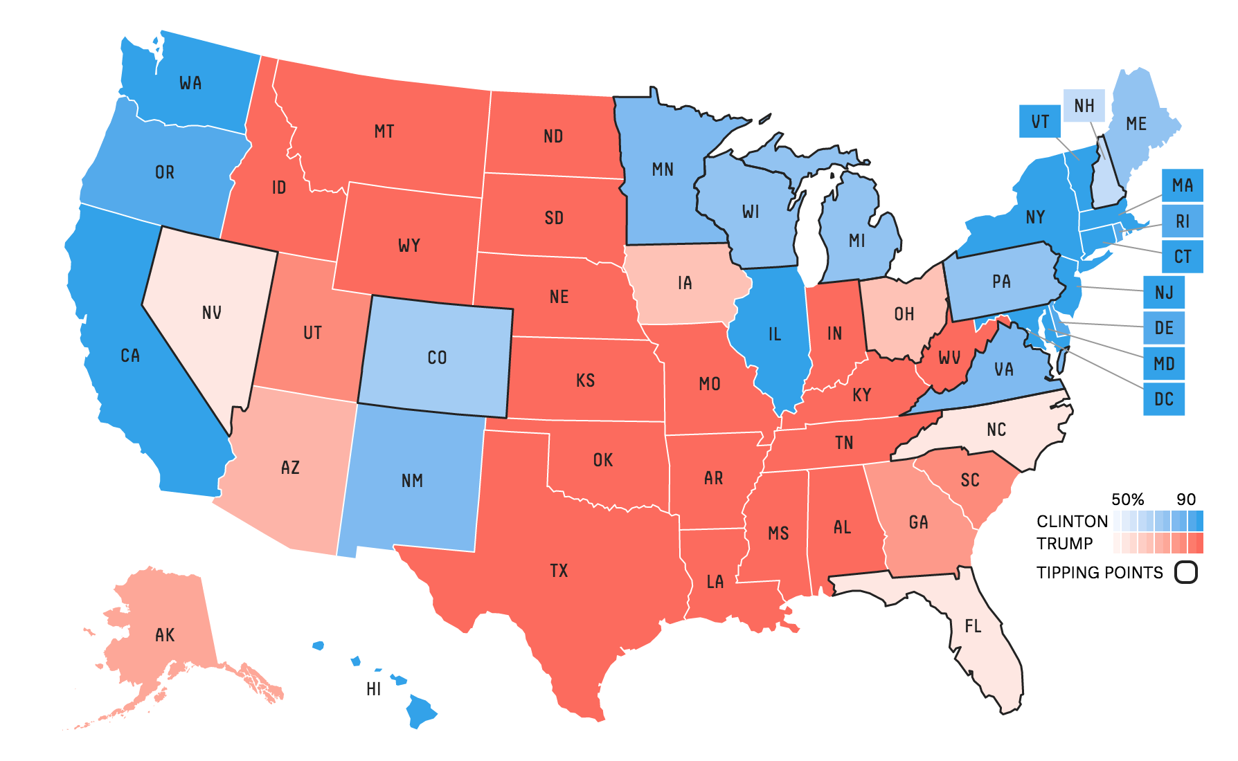 US state map with blue and red states