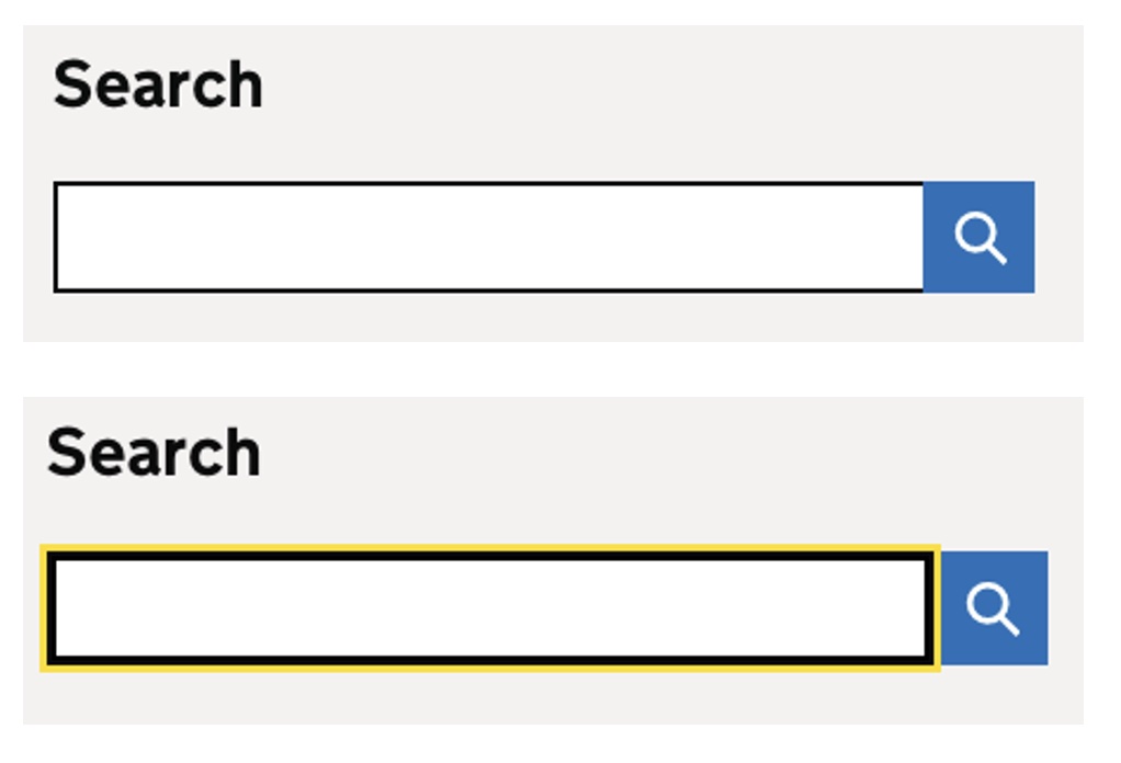 Two search inputs, the second has a yellow outline (on a light background) and the border appears thicker.
